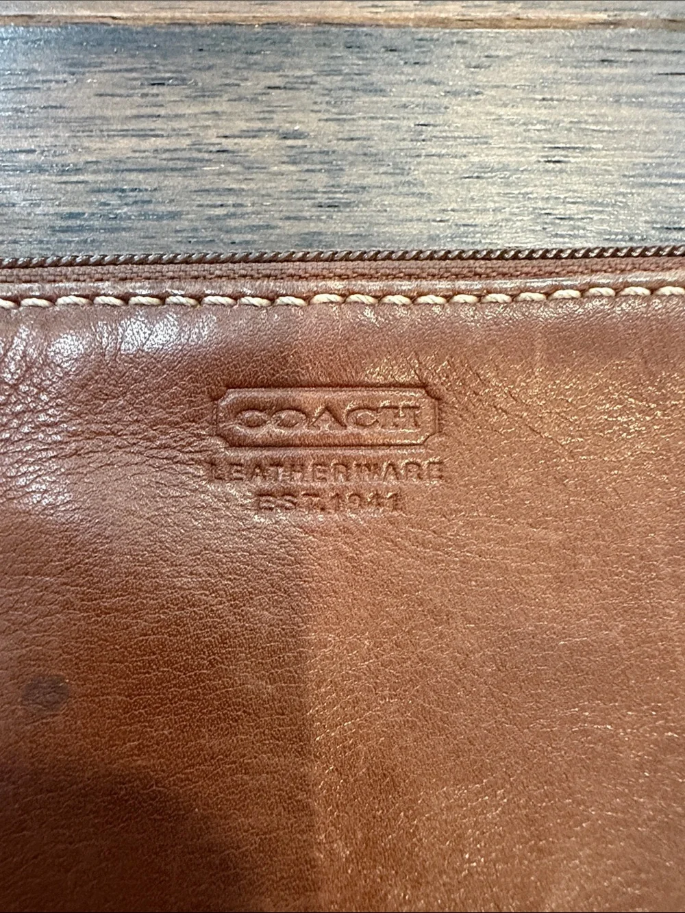 Coach Tan Leather Zip Pouch Wristlet - C61-015